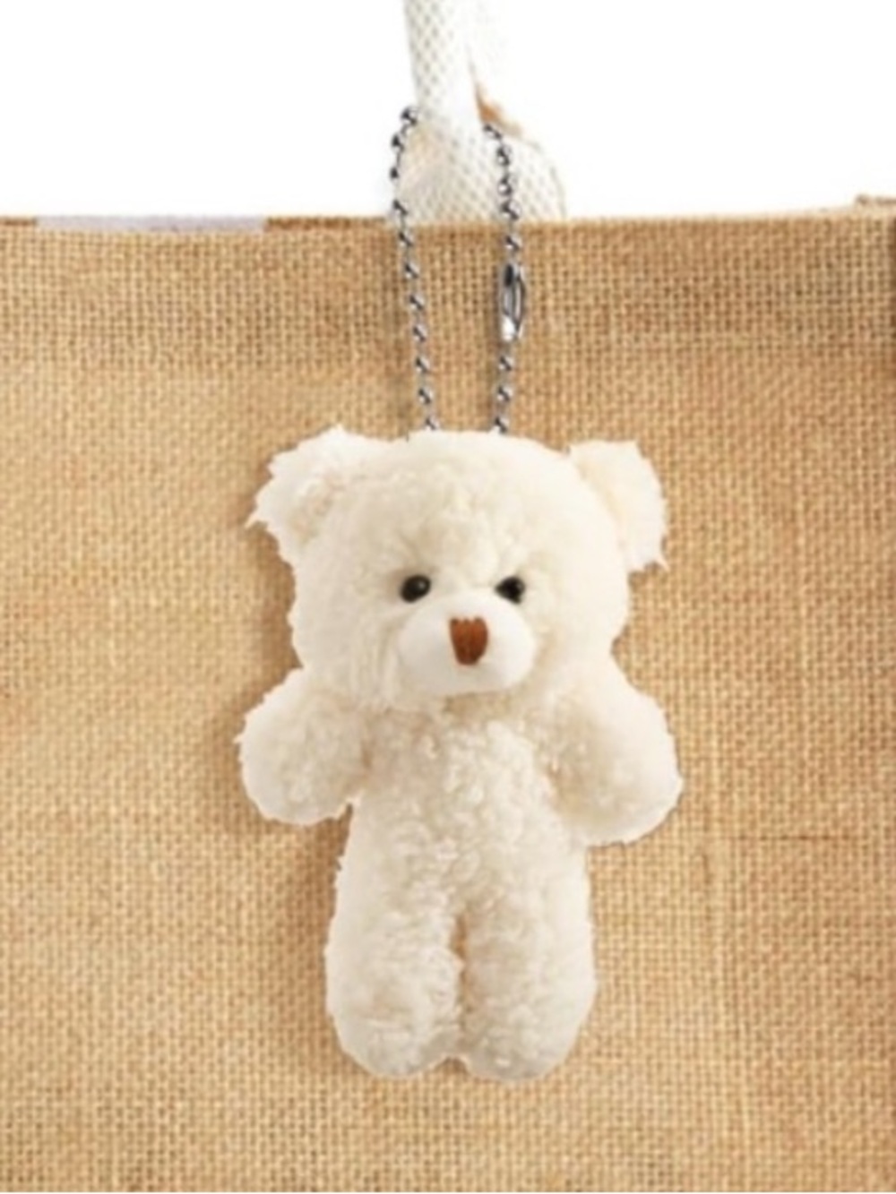 🧸 NEW Teddy Bear Bag Charm Plush Off White Cream Y2K Cute Kawaii - Picture 4 of 5